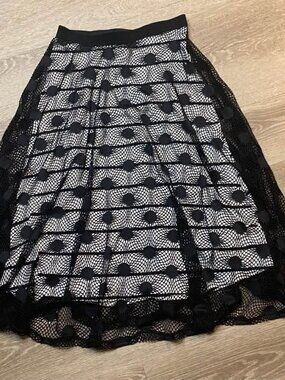 Bobeau Y2K Midi Skirt – Polka Dot Overlay, Whimsy Goth Black & White Size Small